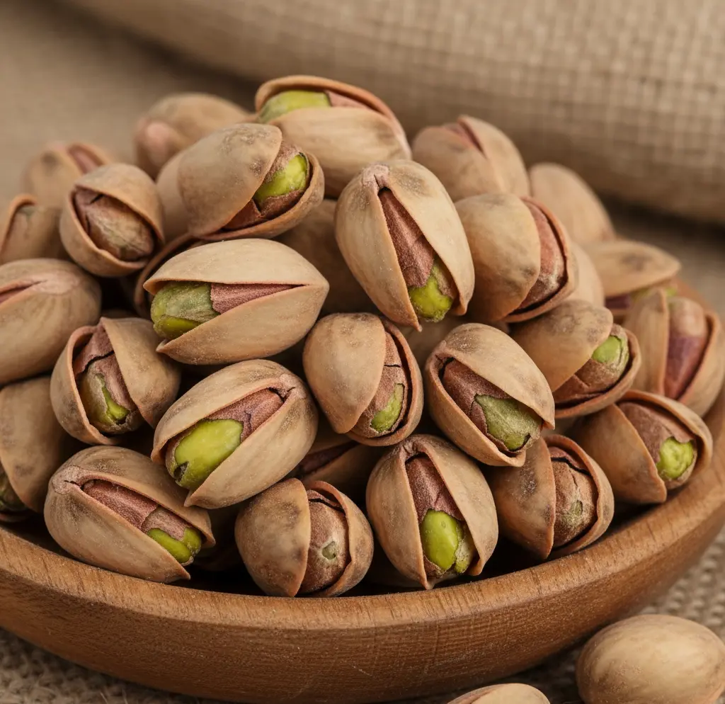 A bawl of mechanically opened pistachios